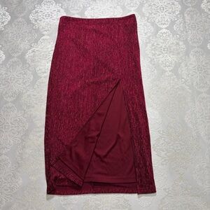 Lulus Velvet Textured Maxi Skirt Side Slit Vertical Stripe Wine Size Medium